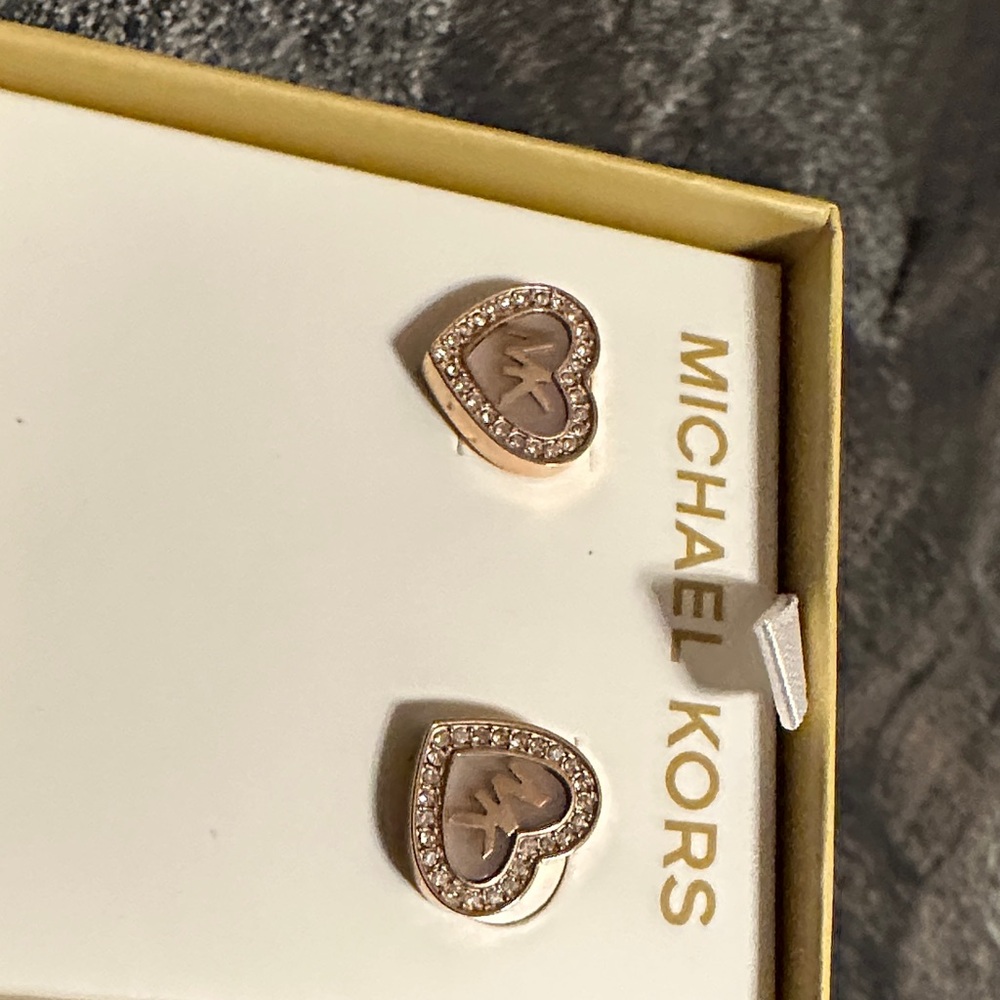 Michael Kors Gold and Brown Heart Earrings - Picture 11 of 11